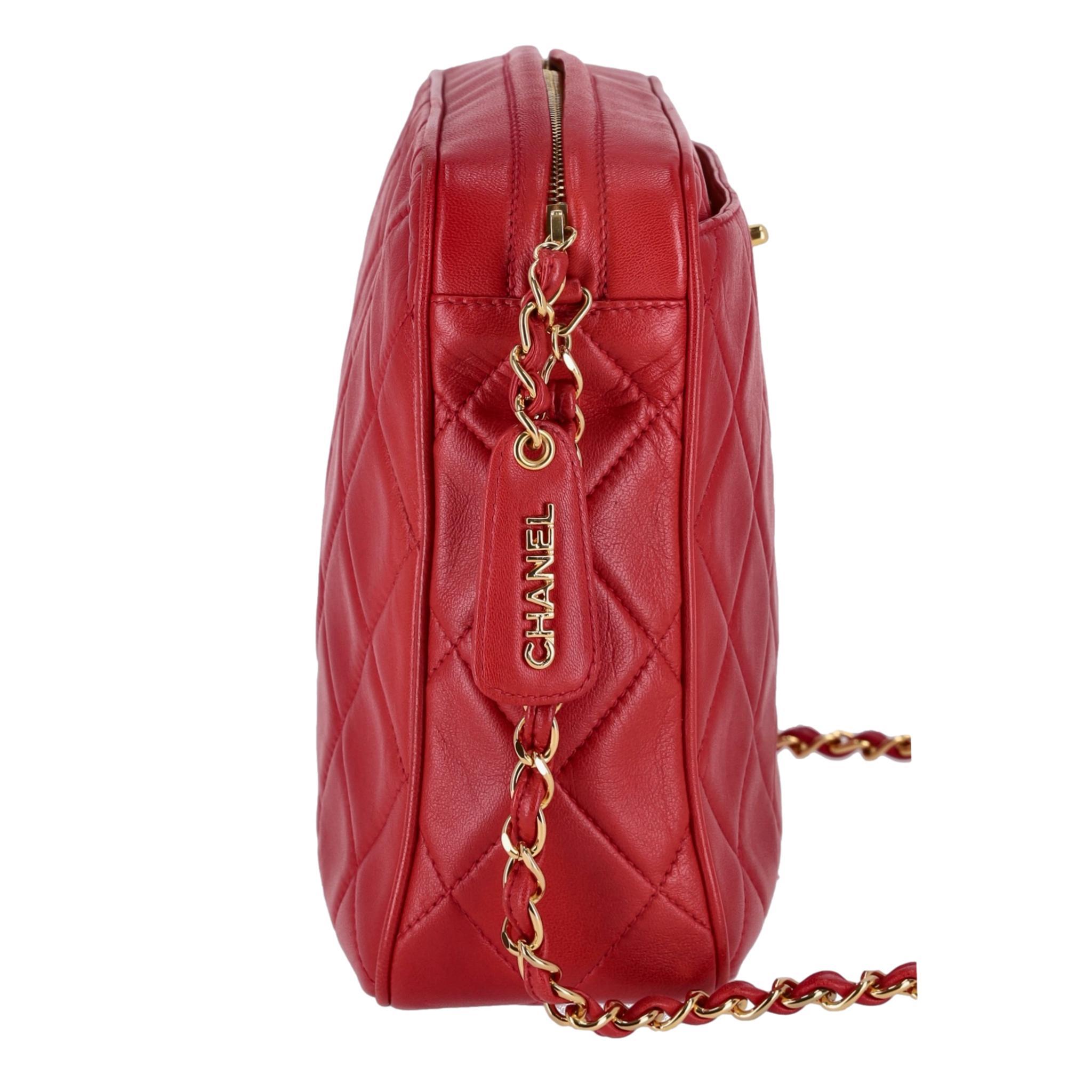 Red Chanel Vintage Lambskin Leather Crossbody Camera Bag For Sale