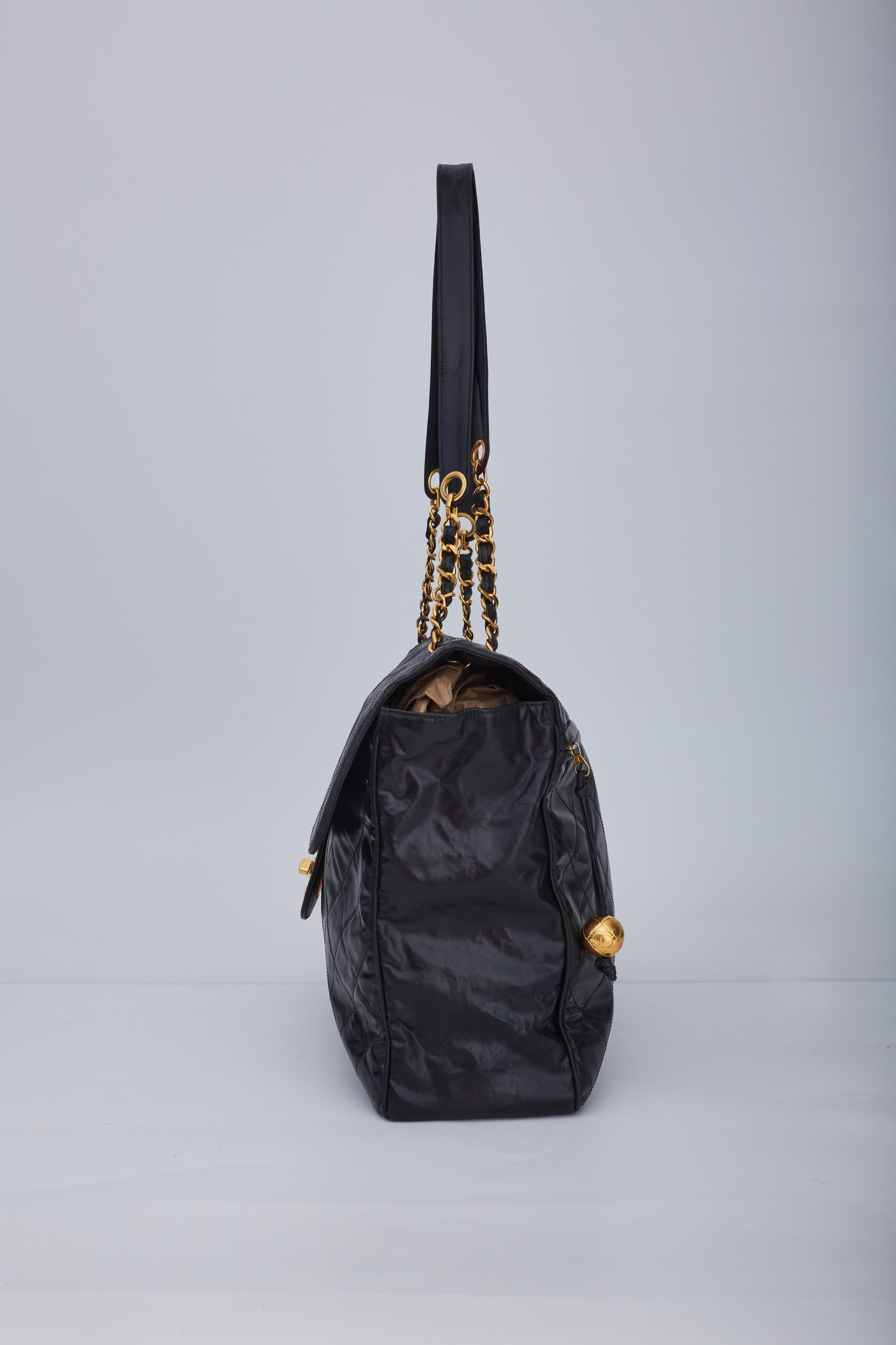 Black Chanel Vintage Lambskin Mademoiselle XXL Flap Bag For Sale
