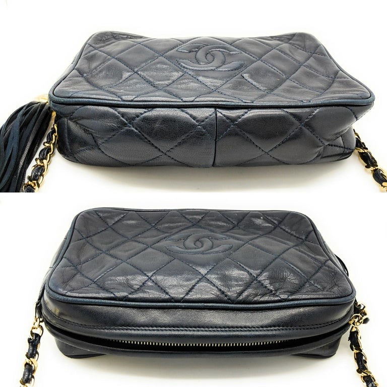 Chanel Vintage Lambskin Quilted CC Tassel Camera Case Navy at 1stDibs