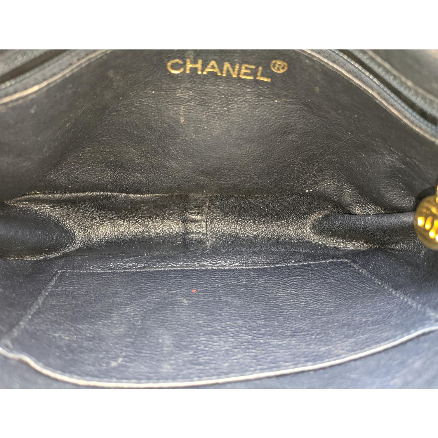 Chanel Vintage Lambskin Quilted CC Tassel Camera Case Navy 1