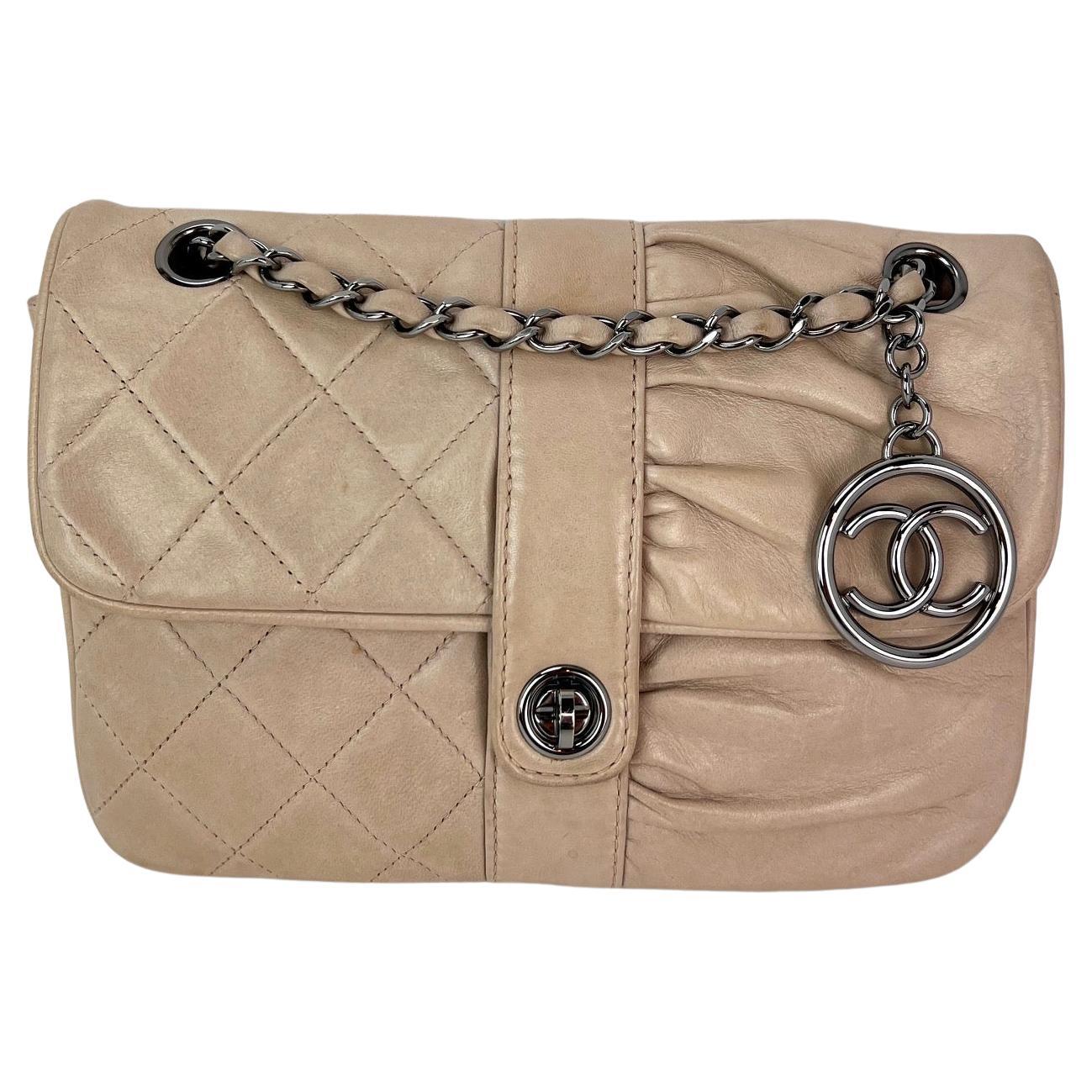 Chanel Vintage Lambskin Quilted Pile Ou Face Flap Beige Clair Shoulder Bag