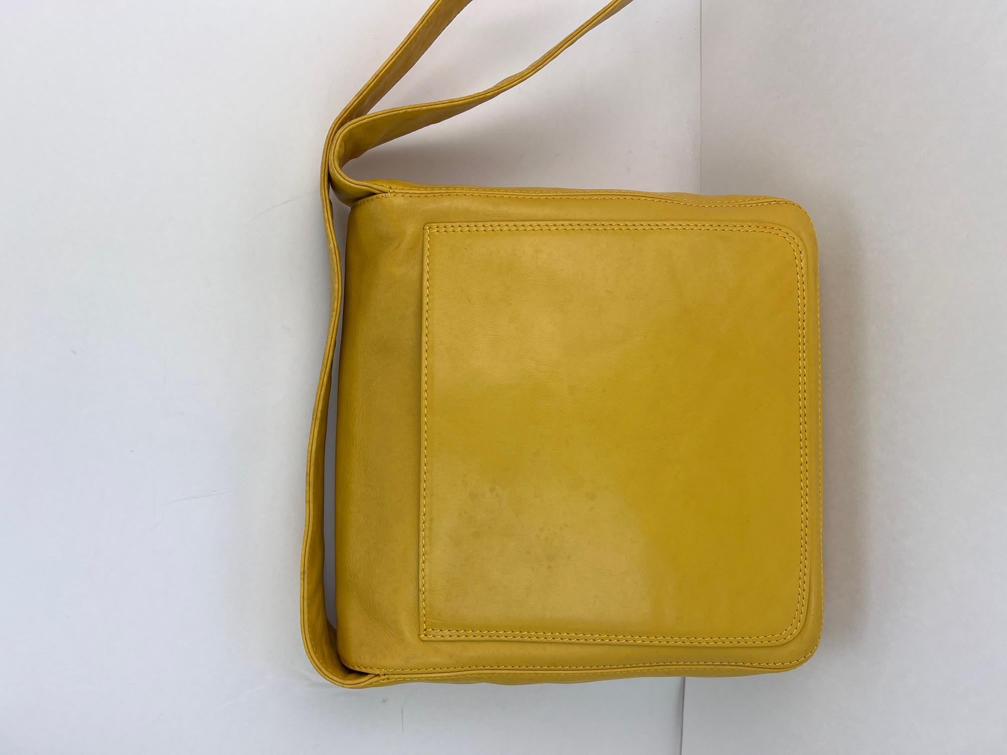 Chanel Vintage Lambskin Yellow Messenger Bag For Sale 11