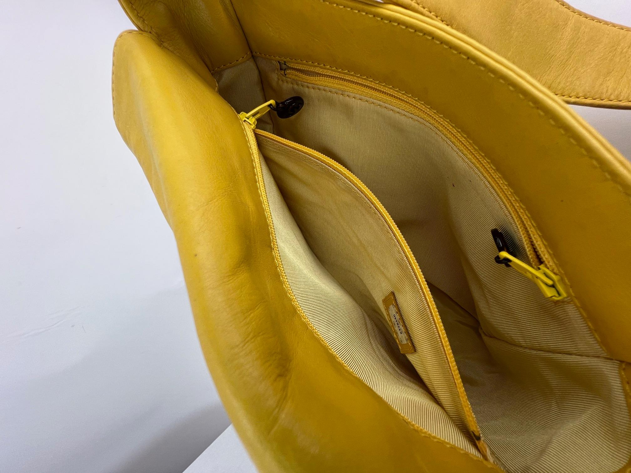 Chanel Vintage Lambskin Yellow Messenger Bag For Sale 5