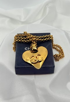 Chanel Vintage Large Gold CC Heart Chain Pendant Necklace