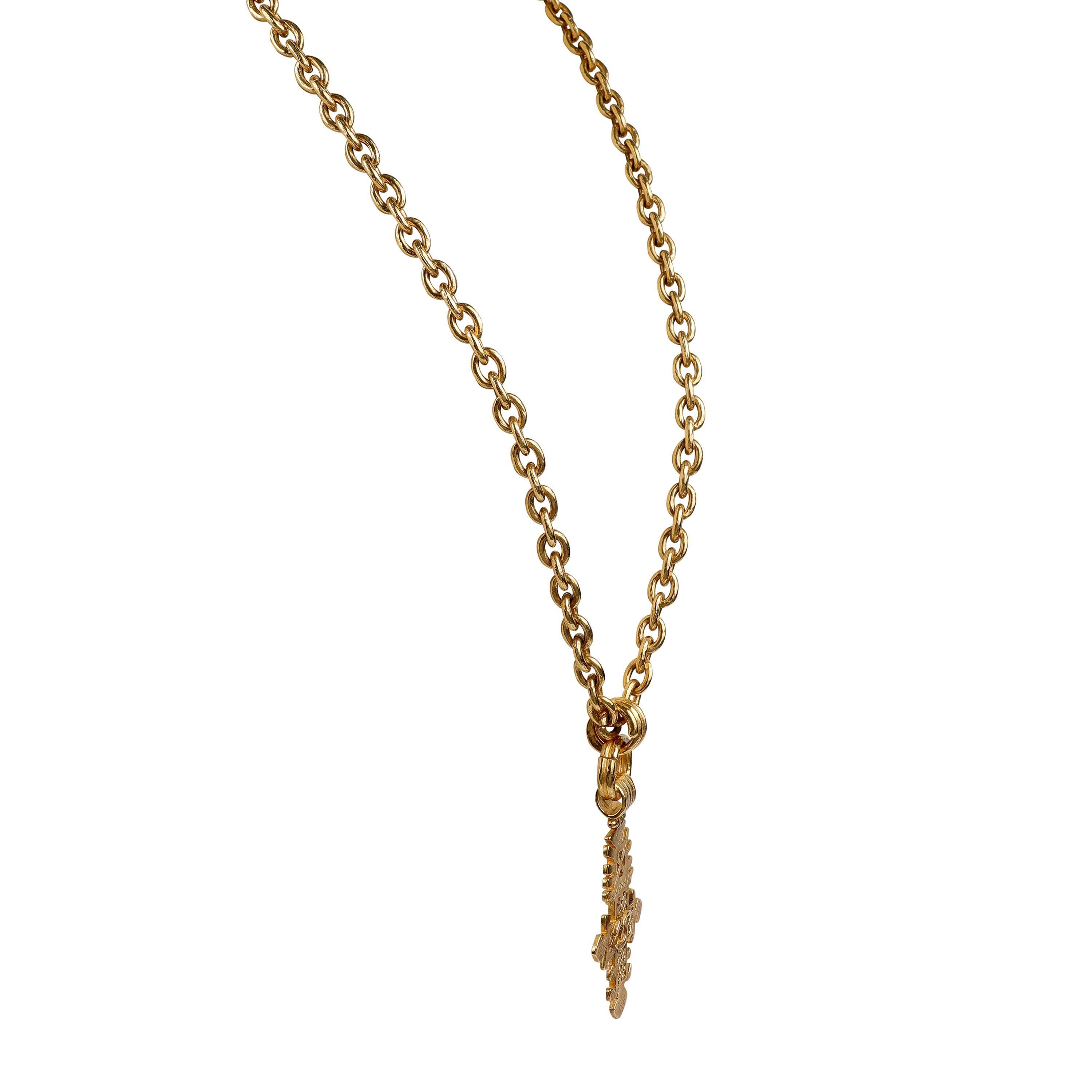 Women's or Men's Chanel Vintage Large Gold CC Ornate Cross Necklace  For Sale