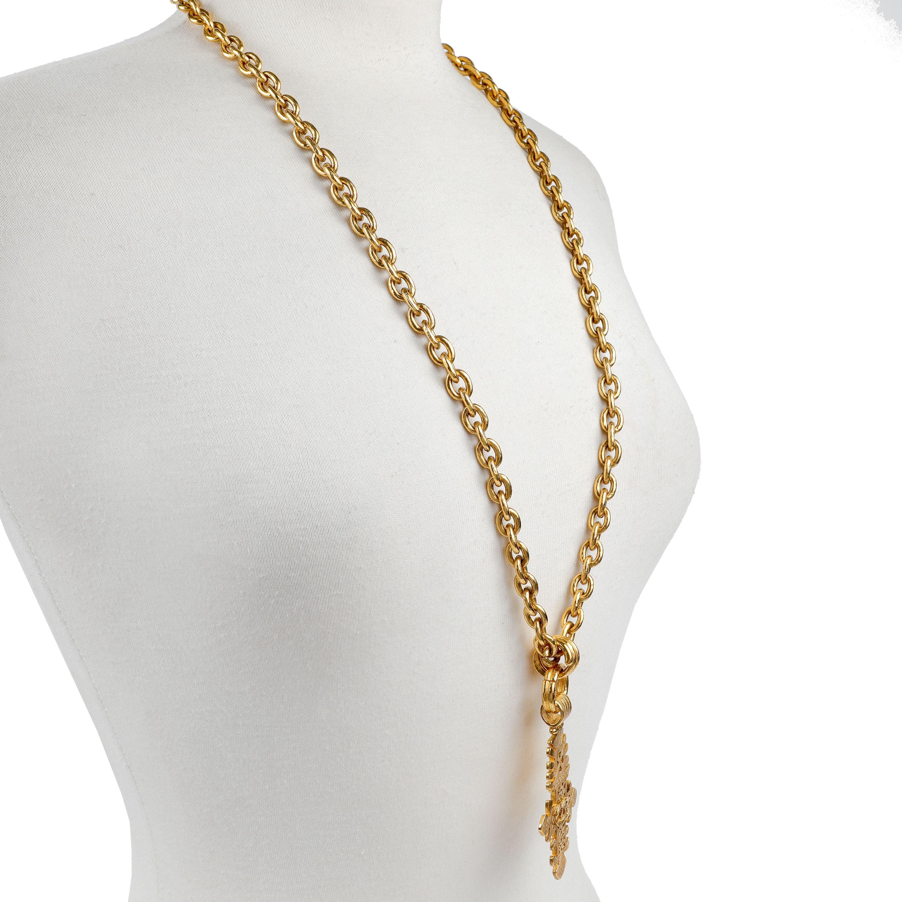 Chanel Vintage Large Gold CC Ornate Cross Necklace  For Sale 1