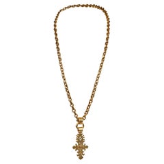 Chanel Vintage Large Gold CC Ornate Cross Necklace 