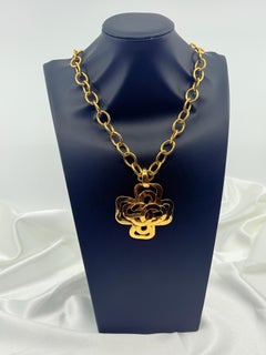 Chanel Vintage Large Gold Cross CC Chain Pendant Necklace