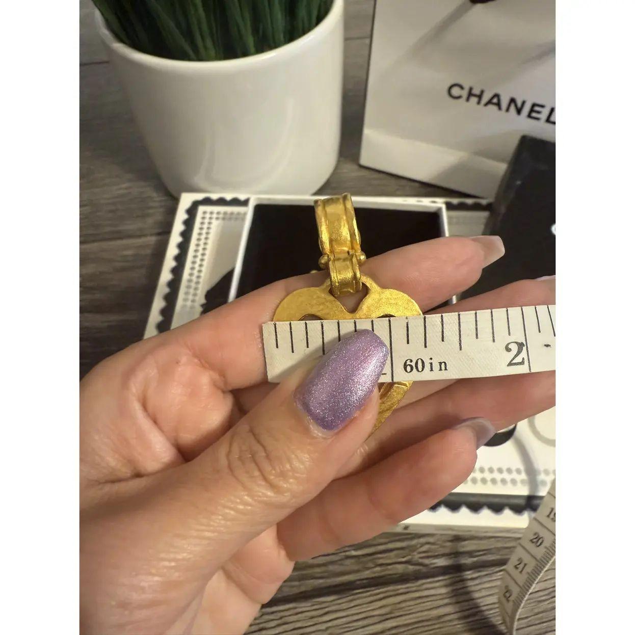 Women's or Men's CHANEL Vintage Large Gold Heart CC Logo Drop Clip On Earrings, circa 1995 For Sale