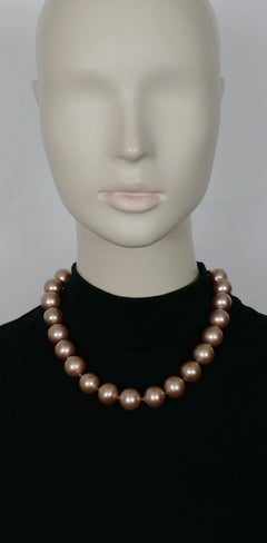CHANEL Vintage Large Light Peach Faux Pearl Necklace CC Logos, 1993