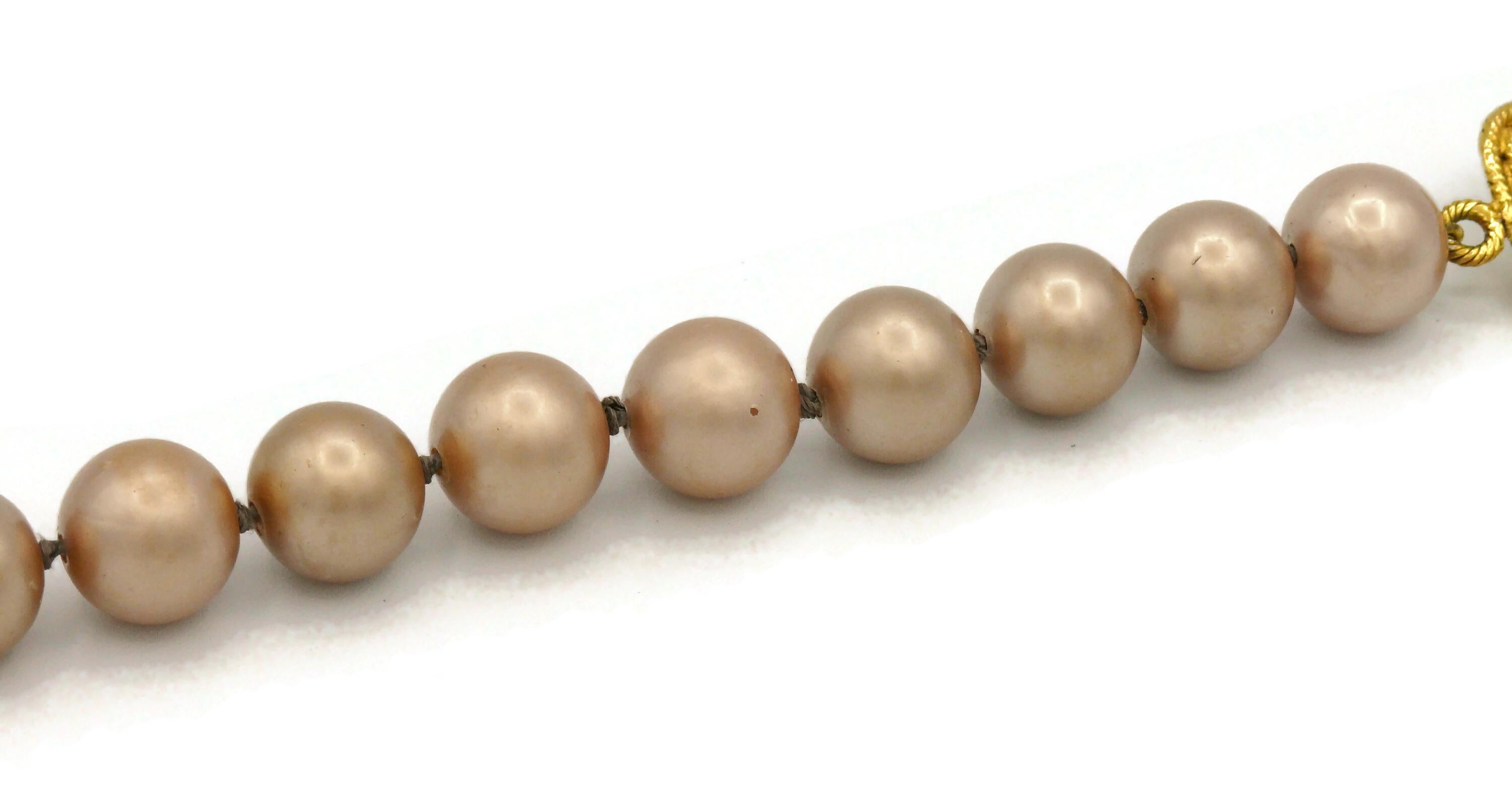 CHANEL Vintage Large Light Peach Faux Pearl Necklace CC Logos, 1993 For Sale 3