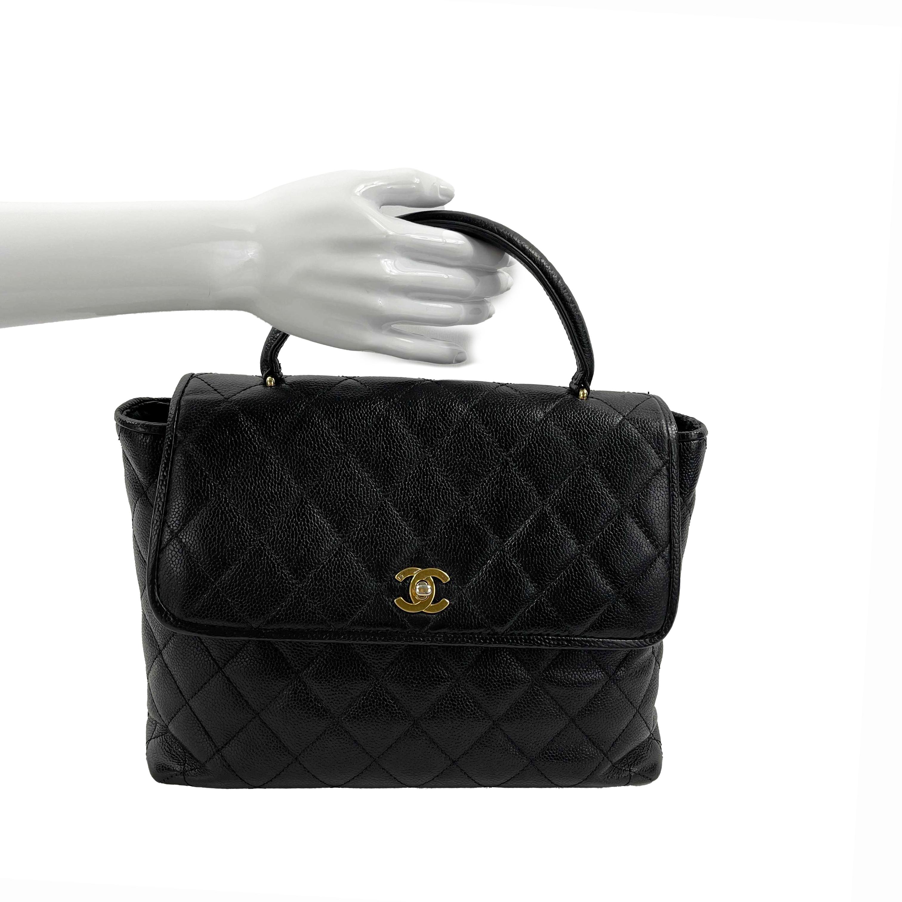 CHANEL Vintage Large Quilted CC Caviar Kelly Flap Bag Top Handle For Sale 6