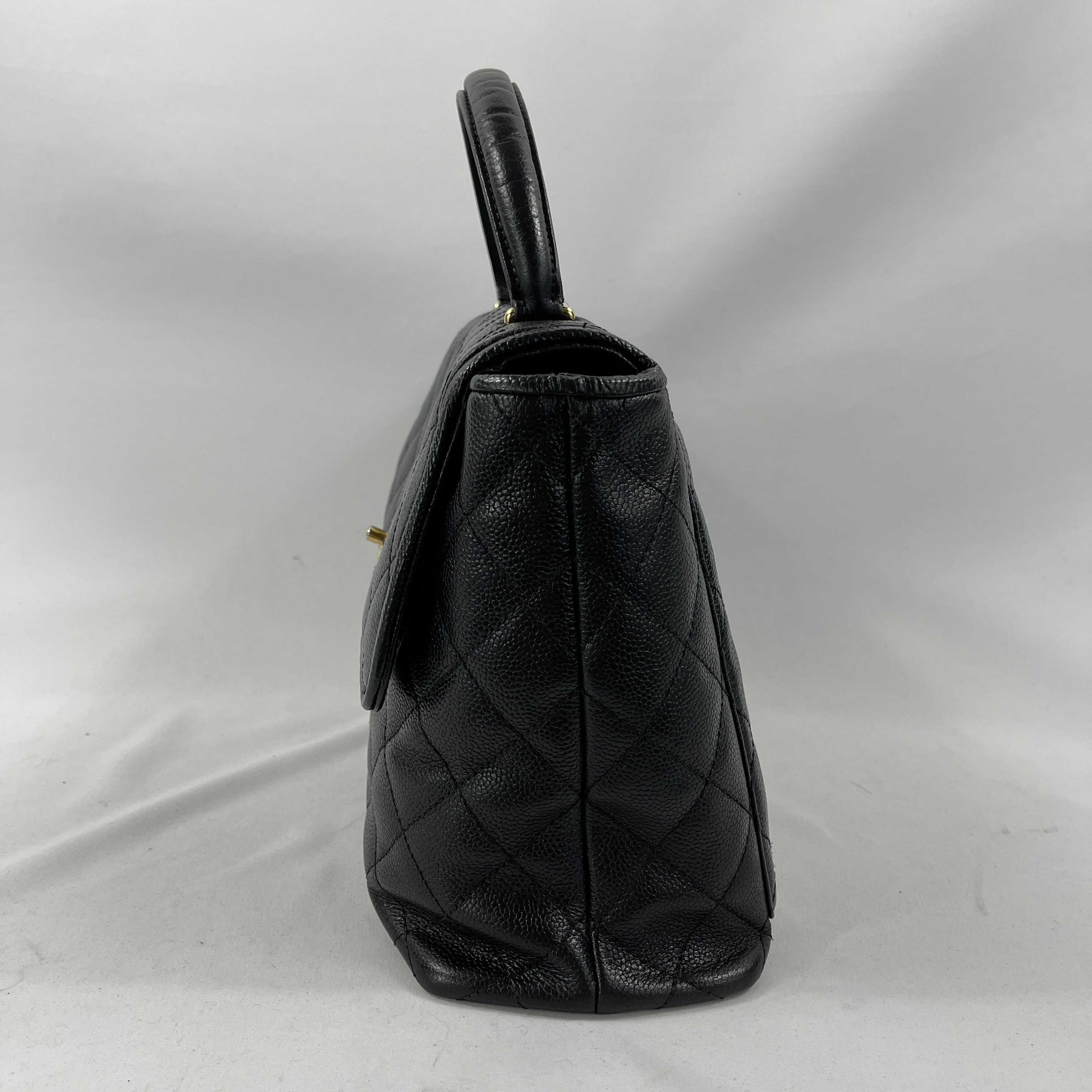 CHANEL Vintage Large Quilted CC Caviar Kelly Flap Bag Top Handle For Sale 8