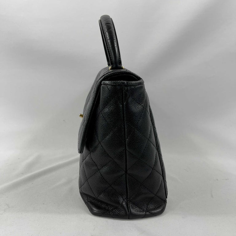CHANEL Vintage Large Quilted CC Caviar Kelly Flap Bag Top Handle For Sale  at 1stDibs