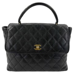 CHANEL Vintage Large Quilted CC Caviar Kelly Flap Bag Top Handle