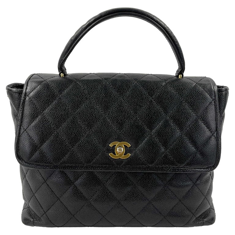 Chanel - Vintage Large Quilted CC Caviar Kelly Flap Bag - Top Handle