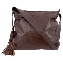 CHANEL Vintage Late 90s CC Logo Lambskin Tassel Brown Shoulder Bag