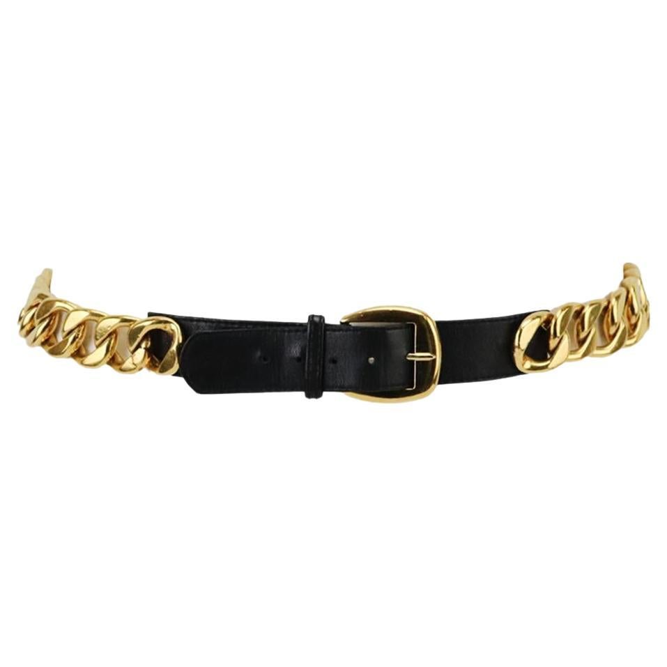 Chanel Vintage Leather And Chain Waist Belt 70cm