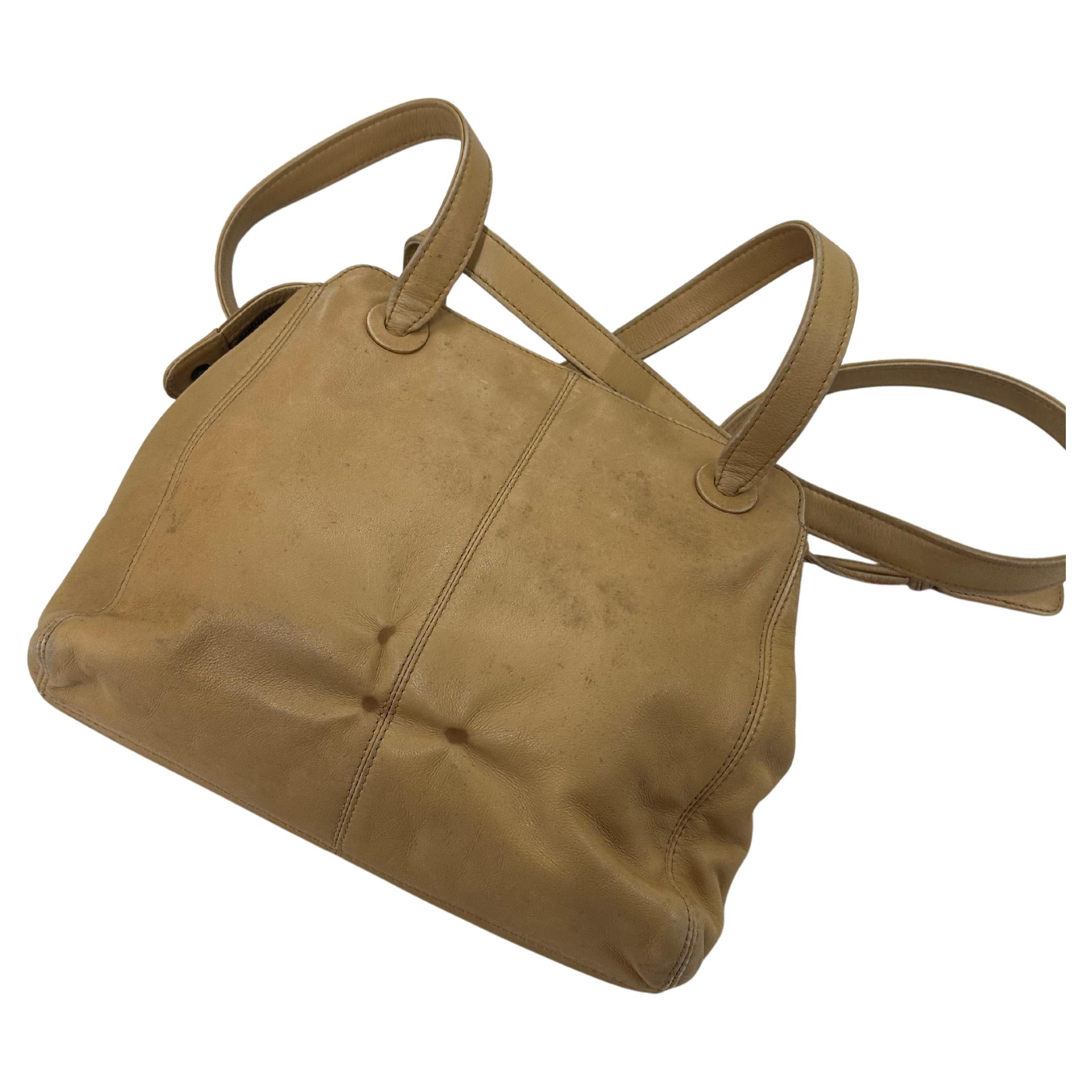 Chanel Vintage Leather Coco Mark Beige Shoulder Bag For Sale 2