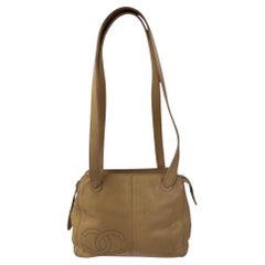 Chanel Vintage Leather Coco Mark Beige Shoulder Bag