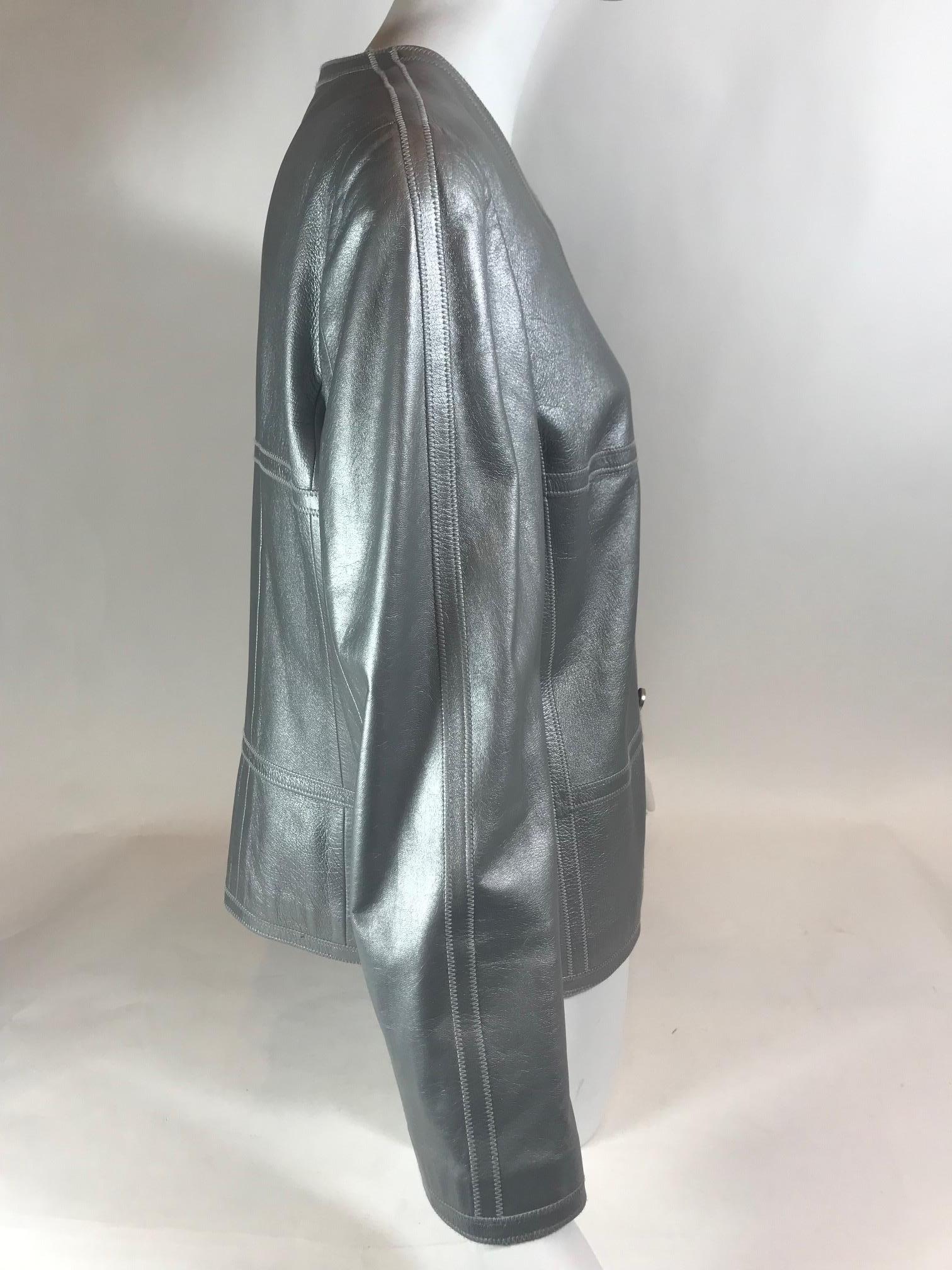 Gray Chanel Vintage Leather Jacket For Sale