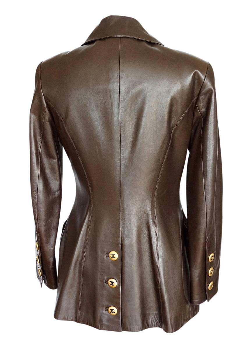 Women's Chanel Vintage Leather Jacket Lots CC Buttons Rear Button Vent 40 / 6 mint