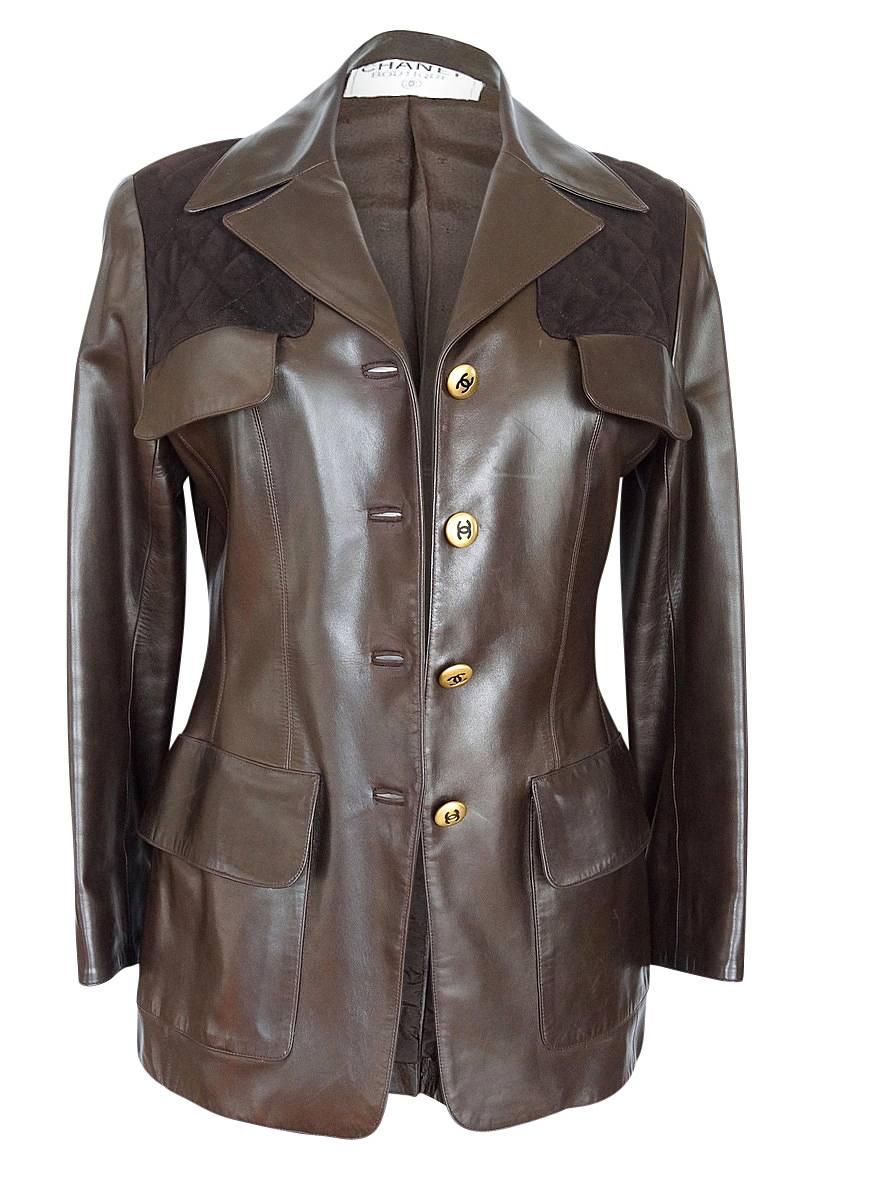 Chanel Vintage Leather Jacket Lots CC Buttons Rear Button Vent 40 / 6 mint 1