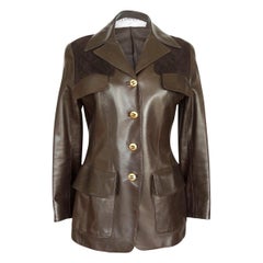 Chanel Retro Leather Jacket Lots CC Buttons Rear Button Vent 40 / 6 mint