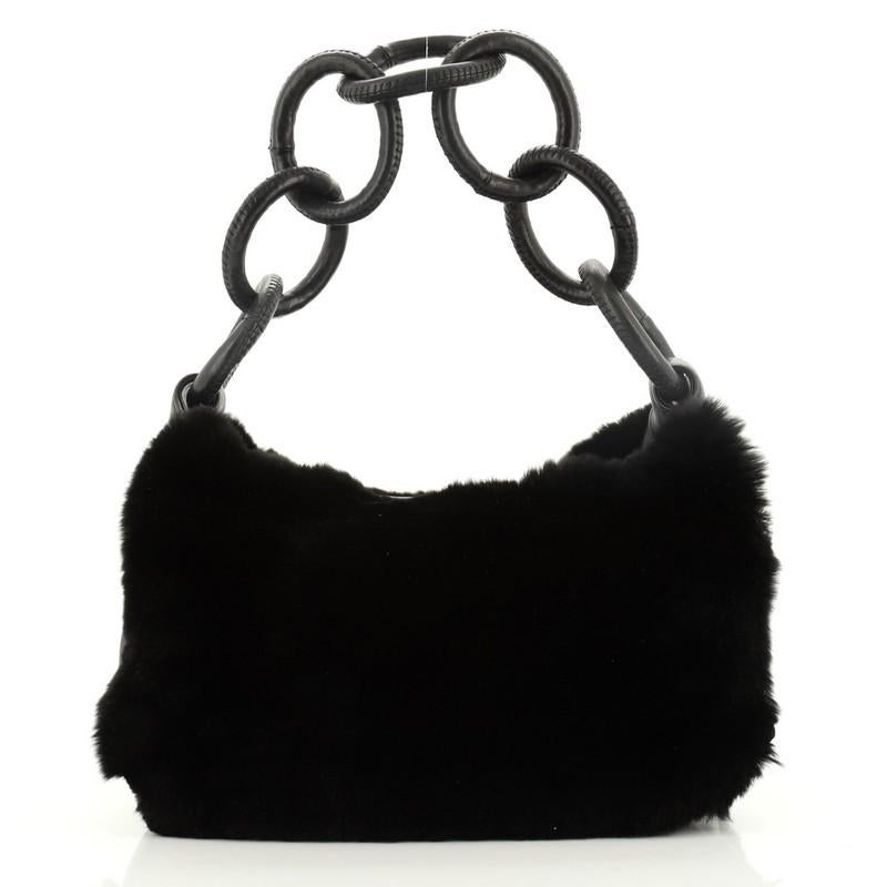 Chanel Vintage Leather Ring Handle Hobo Fur with Leather Medium In Good Condition In NY, NY