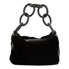 Chanel Vintage Leather Ring Handle Hobo Fur with Leather Medium