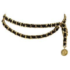 Chanel Vintage Leather Trimmed Chain Waist Belt 