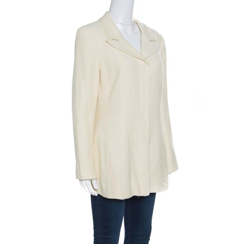 Chanel Vintage Lemon Yellow Textured Concealed Button Jacket L 1