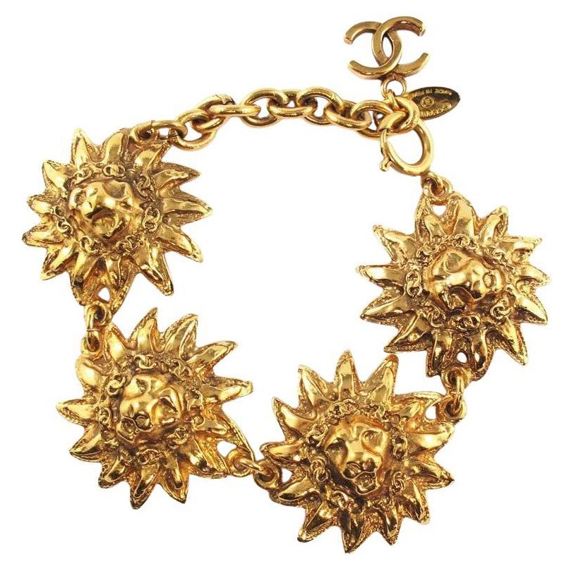 CHANEL Vintage Lion Head Medallion Bracelet c. 1980's For Sale at
