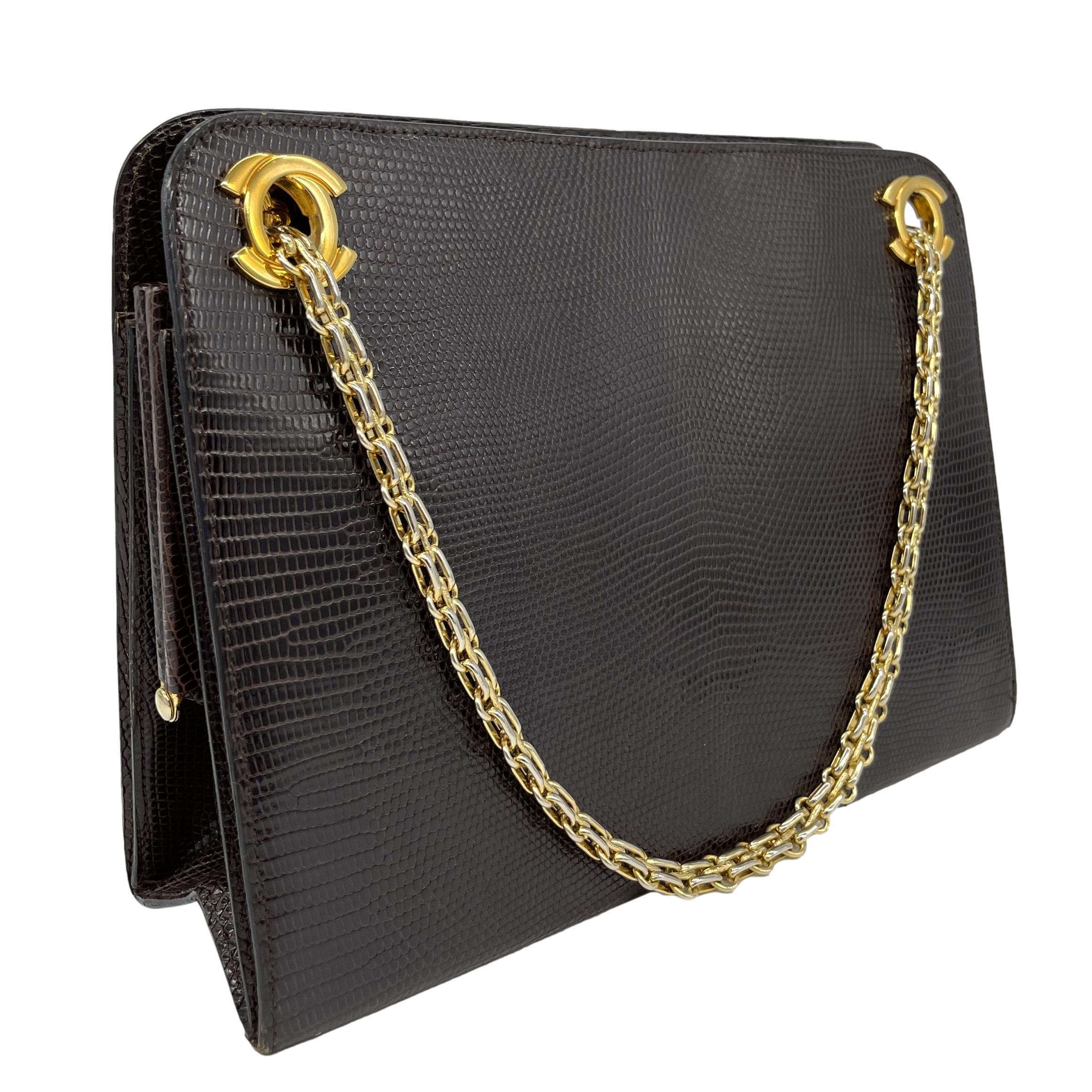 Women's or Men's Chanel Vintage Lizard CC Bijoux Chain Shoulder Bag with Gold Hardware, 1980.