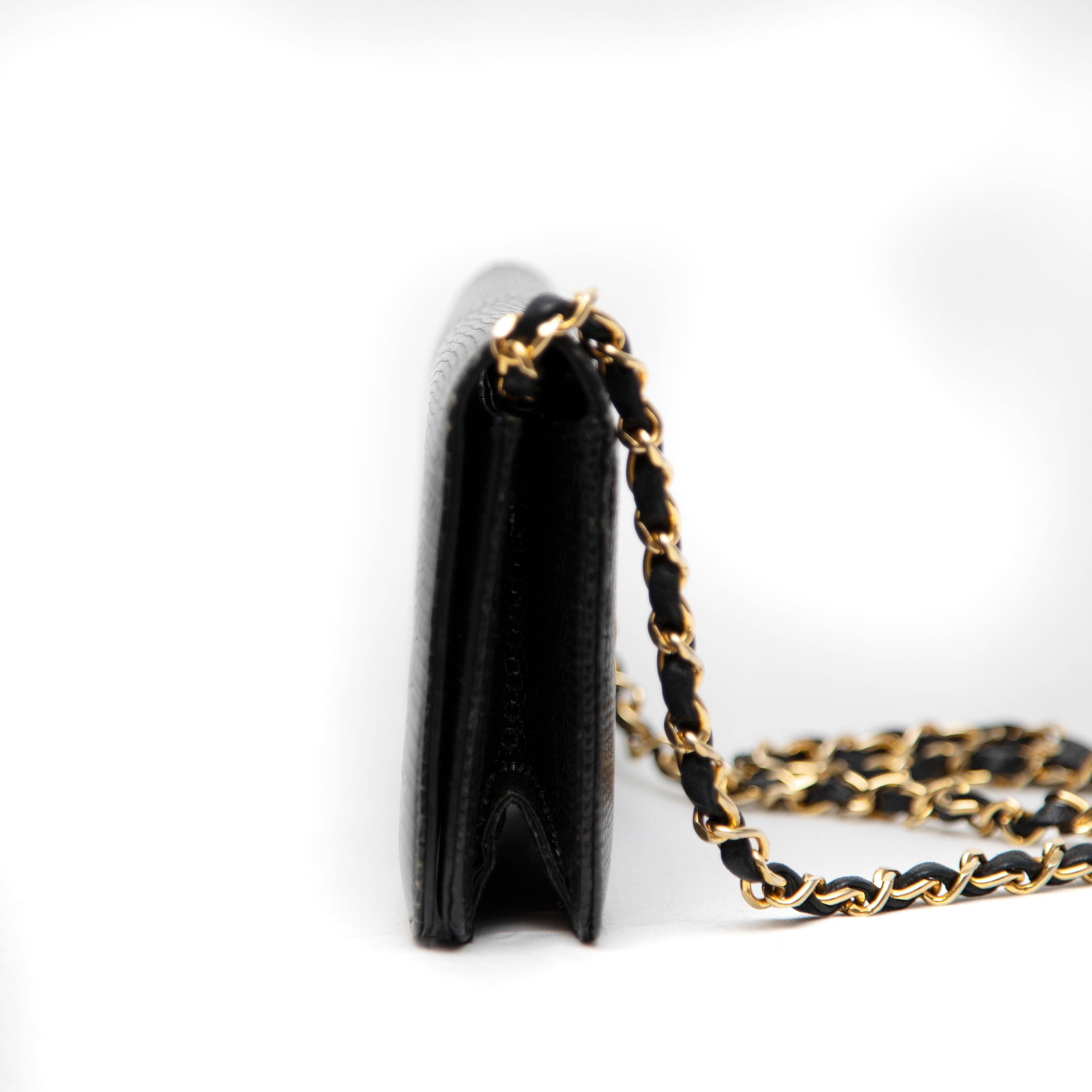 Black Chanel Vintage Lizzard Flap Bag with Gold-Tone Hardware
