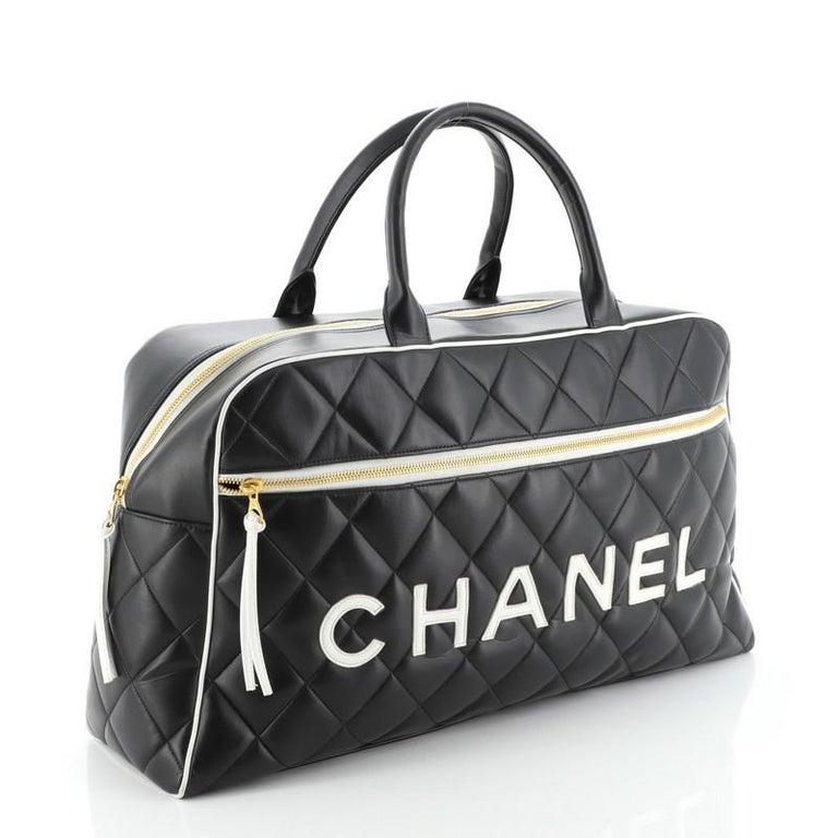 Chanel Vintage Logo Bowler Bag Quilted Lambskin Large at 1stDibs