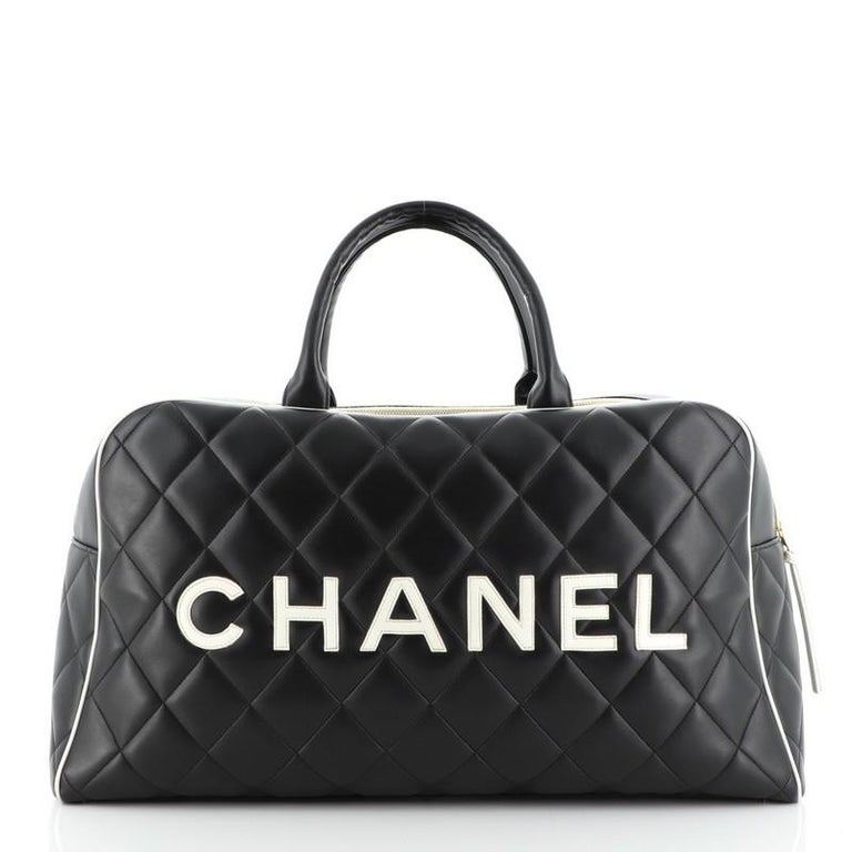 Chanel Vintage Logo Bowler Bag Quilted Lambskin Large at 1stDibs