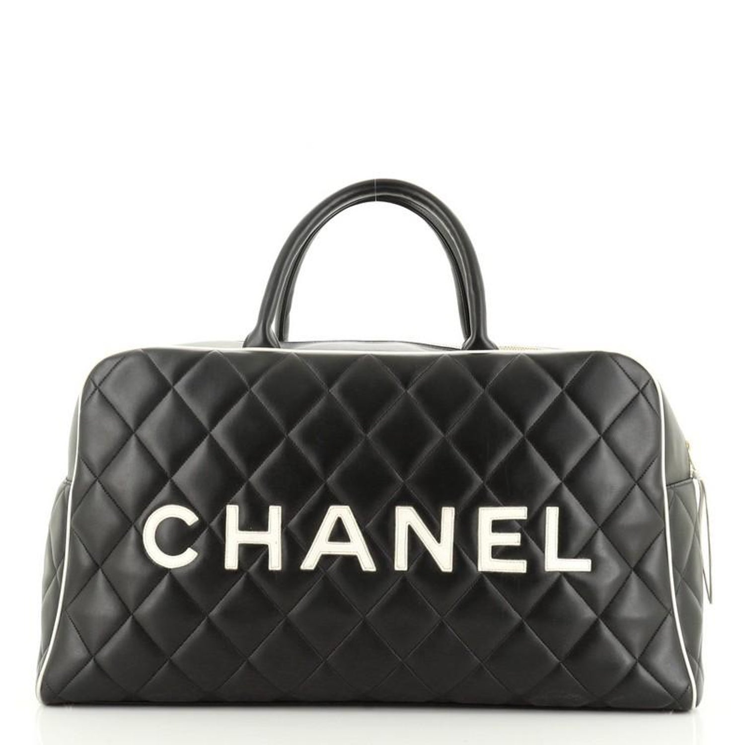 Chanel Vintage Logo Bowler Bag Quilted Lambskin Large at 1stDibs | bowling  bag, bowling bags