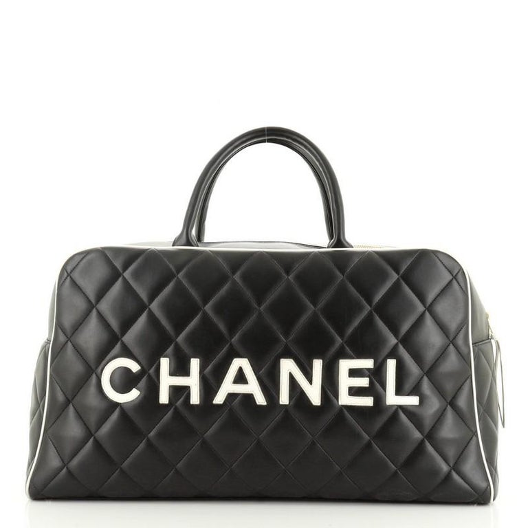 Chanel Vintage Logo Bowler Bag Quilted Lambskin Large at 1stDibs