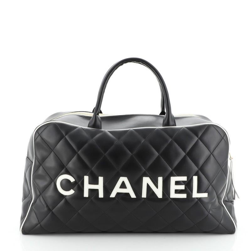 Chanel Vintage Logo Bowler Bag Quilted Lambskin Large In Good Condition In NY, NY