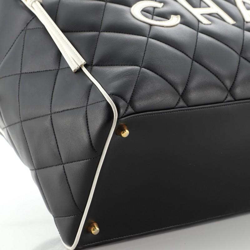 Black Chanel Vintage Logo Bowler Bag Quilted Lambskin Large