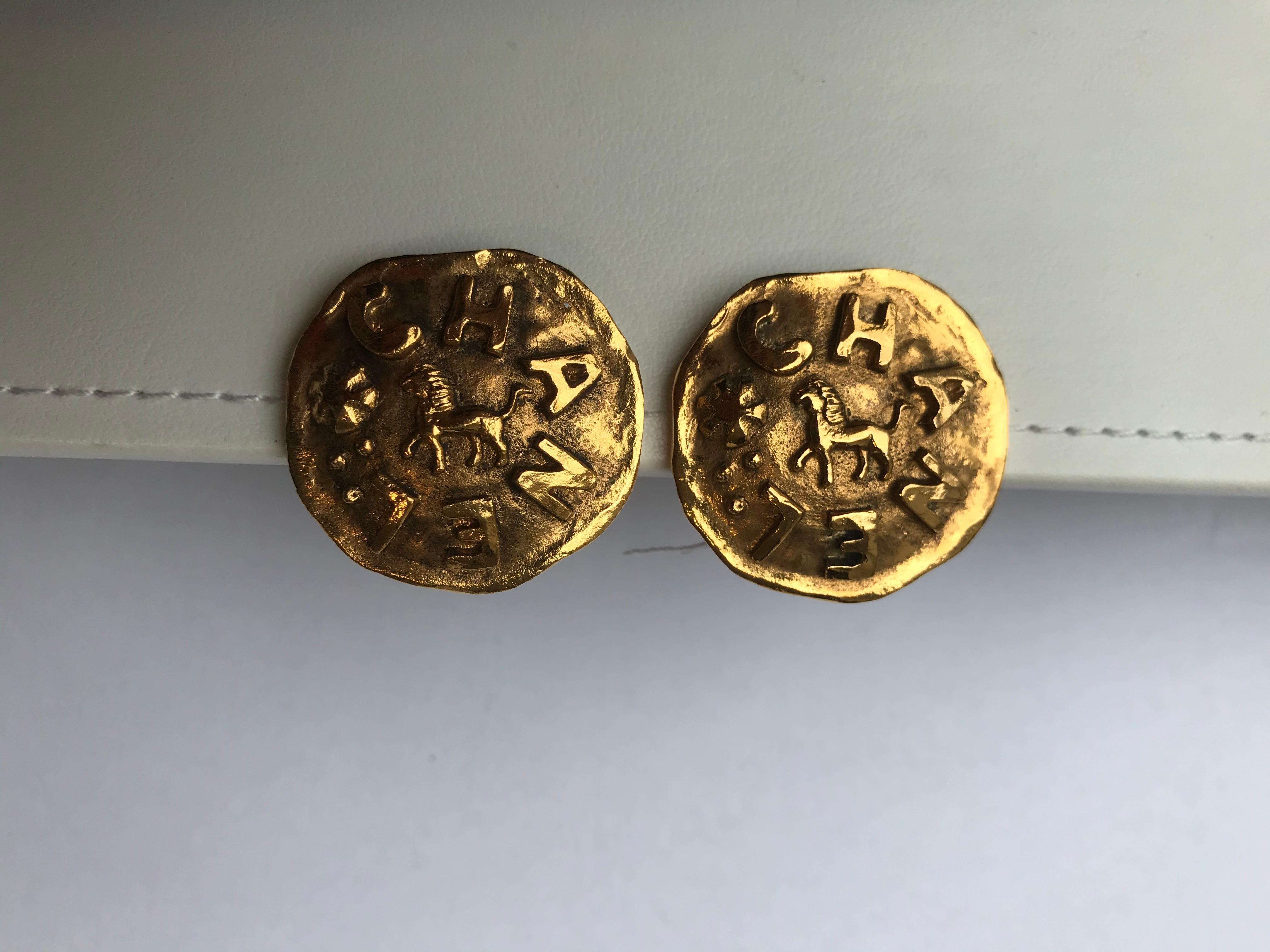 Women's or Men's Chanel Vintage Logo Clip-On Earrings For Sale