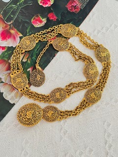 Chanel Vintage Logo Coco Horse Rider Oval Medallion Relief Layers Necklace Belt