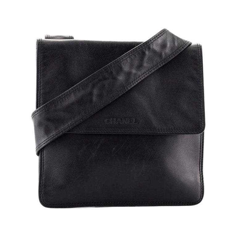 Chanel Vintage Logo Flap Messenger Bag Lambskin Small