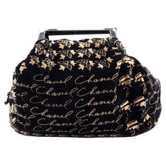 Chanel Vintage Logo Script Frame Handle Bag Printed Velvet Large