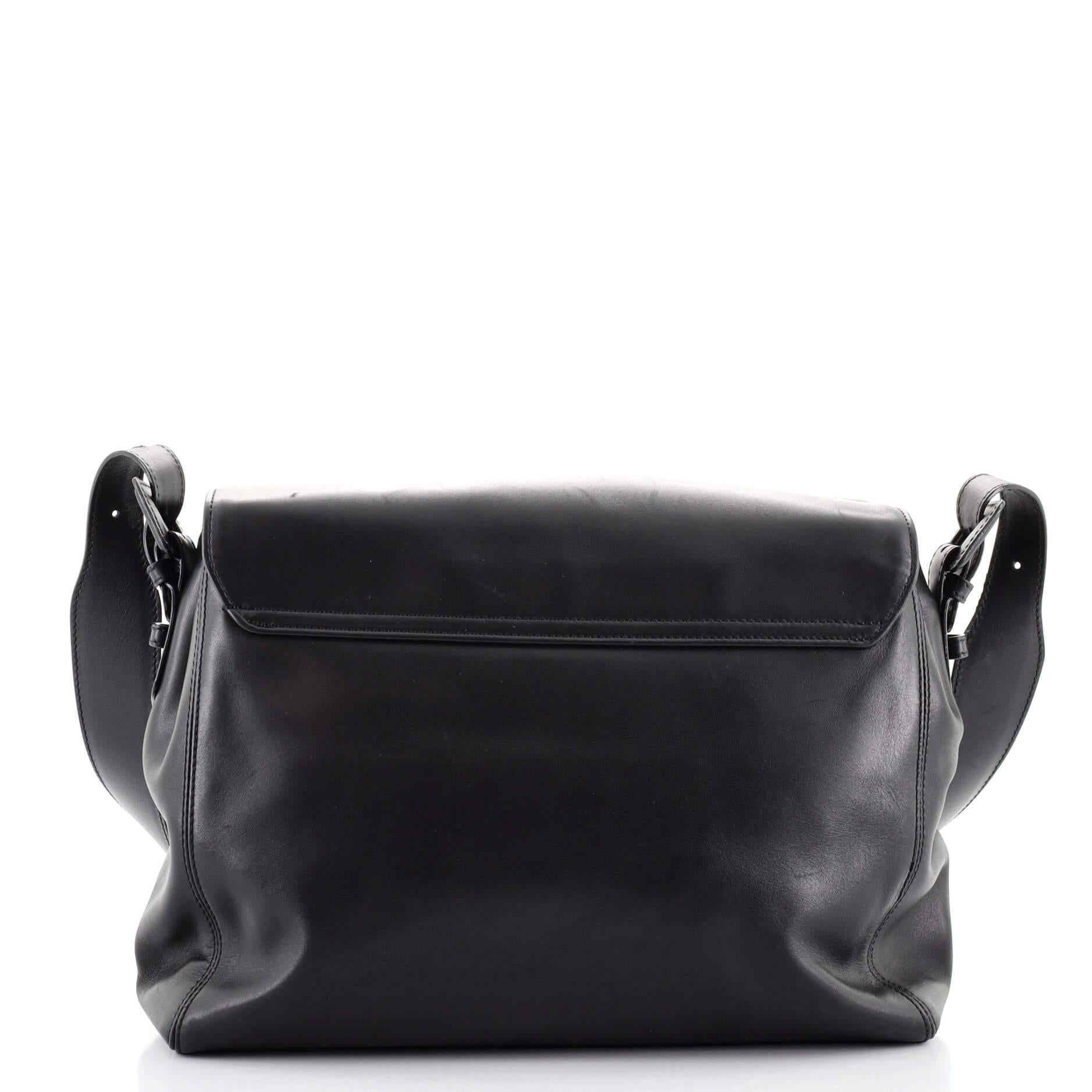 Black Chanel Vintage Logo Shoulder Bag Leather Medium