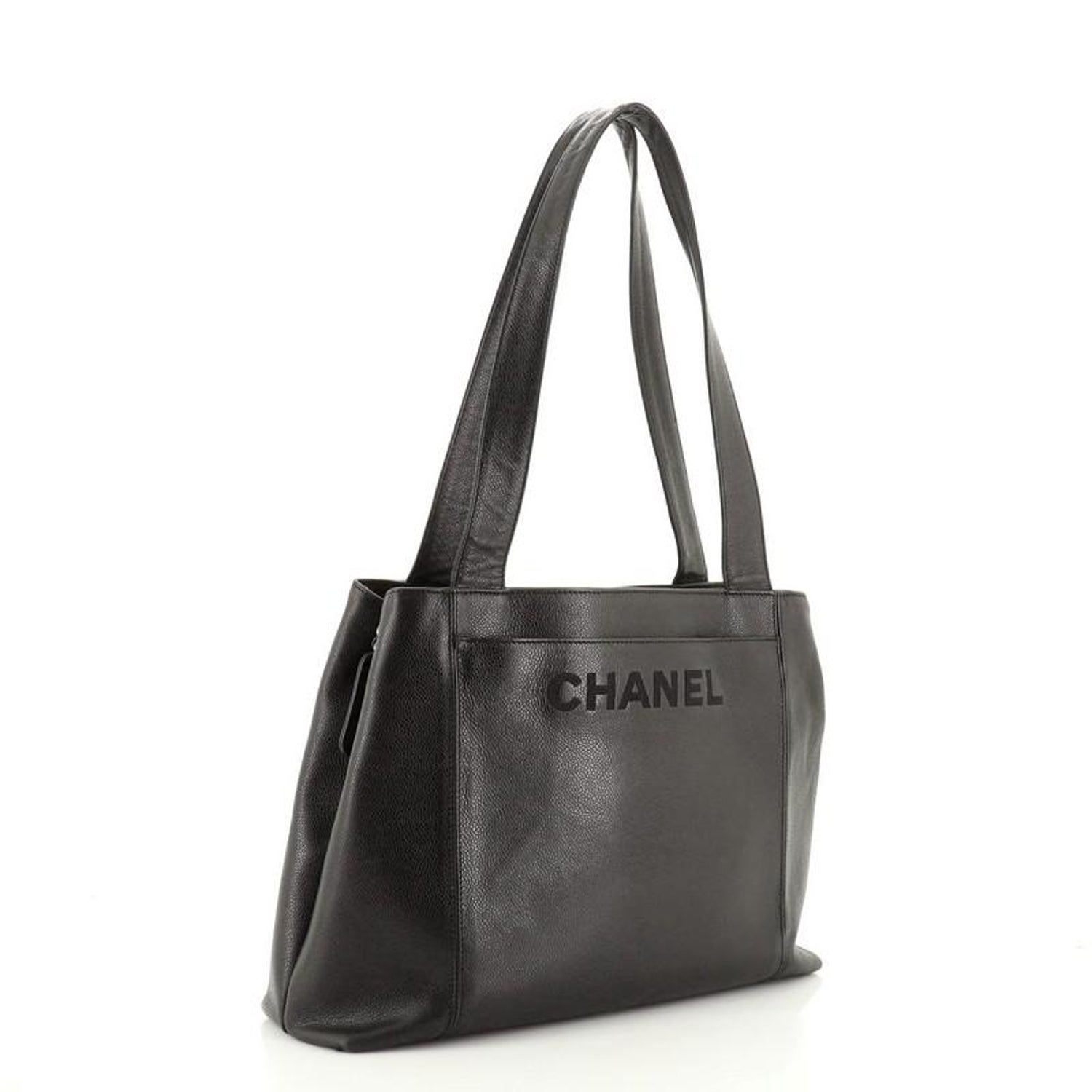 Chanel Vintage Logo Tote Caviar Large For Sale At 1stdibs