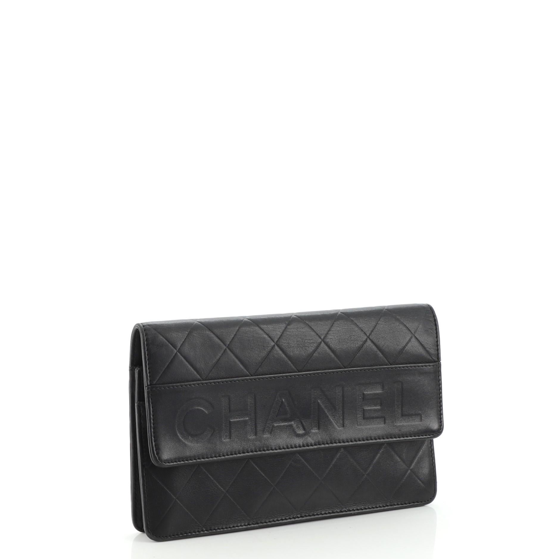 Black Chanel Vintage Logo Wallet on Chain Quilted Lambskin