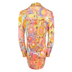 CHANEL Vintage Long Sleeve Abstract Retro Psychedelic Print Zip Front Silk Dres