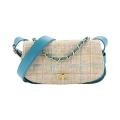 Chanel Vintage Mademoiselle Chain Messenger Quilted Tweed With Leather Medium